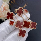 ??MIRA?¡¥CLOVER EARRINGS CARNELIAN 4 MOTIFS PINK GOLD