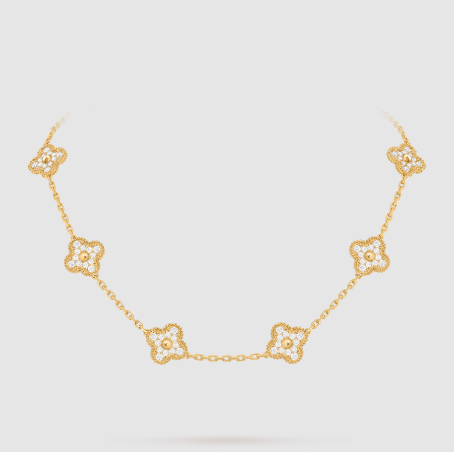 [??MIRA?¡¥]CLOVER 10 MOTIFS FULL DIAMOND NECKLACE