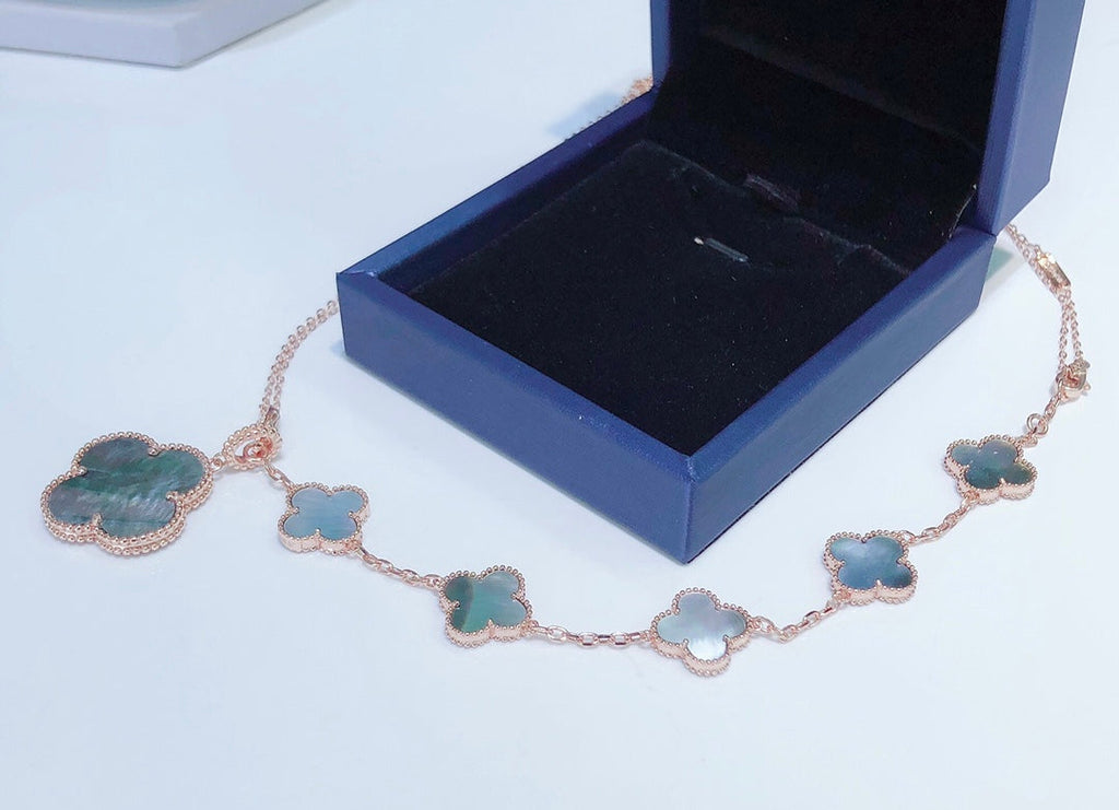 ??MIRA?¡¥COMBINED BRACELET 5 MOTIFS AND NECKLACE DARK MOP ROSE GOLD