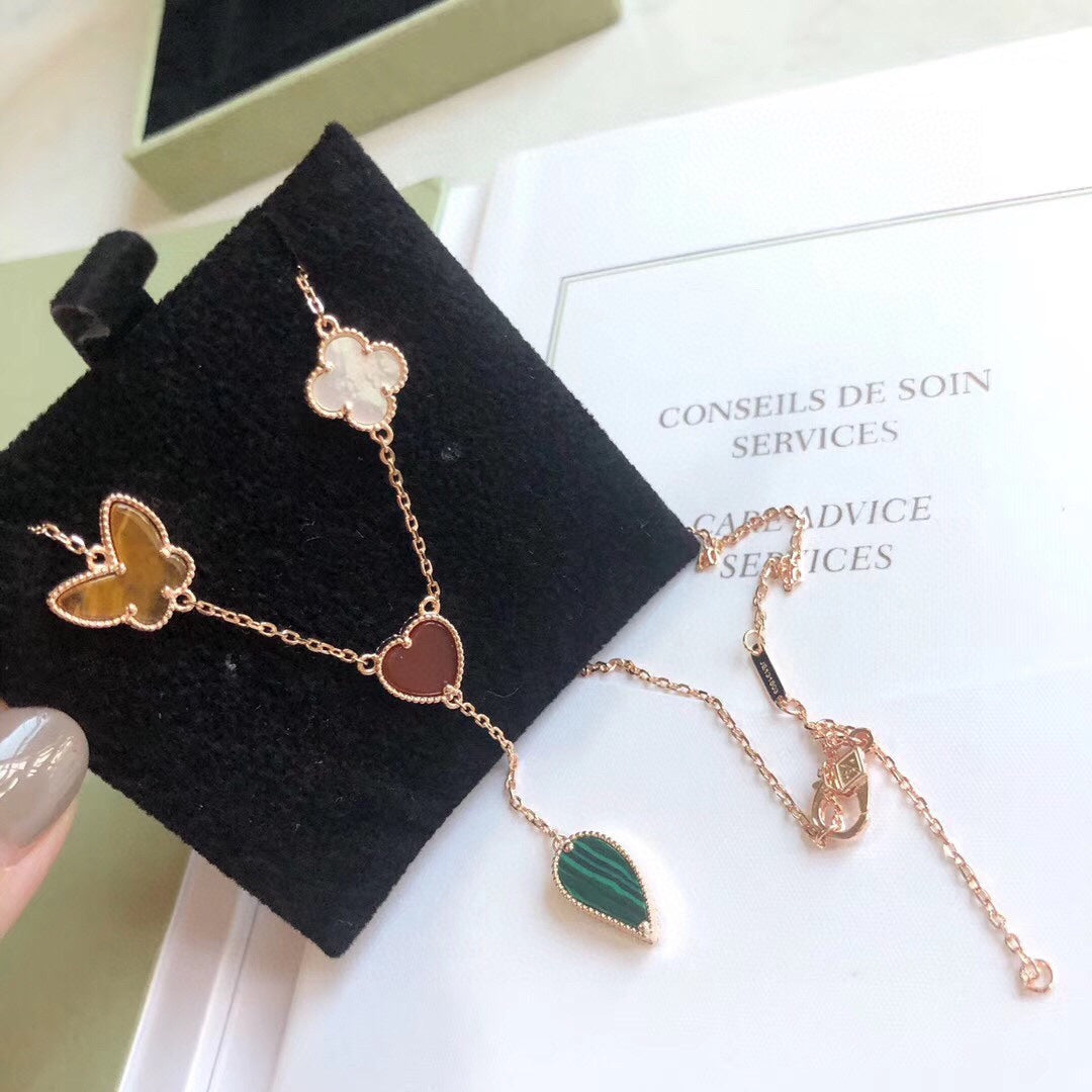 ??MIRA?¡¥LUCKY SPRING 4 MOTIFS ROSE GOLD NECKLACE