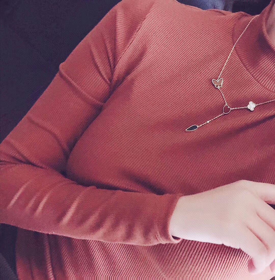 ??MIRA?¡¥LUCKY SPRING 4 MOTIFS ROSE GOLD NECKLACE