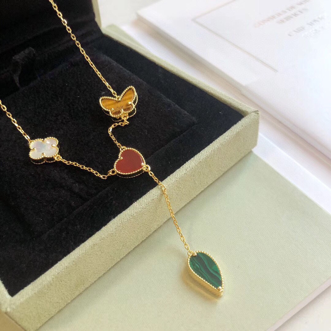 ??MIRA?¡¥LUCKY SPRING 4 MOTIFS ROSE GOLD NECKLACE