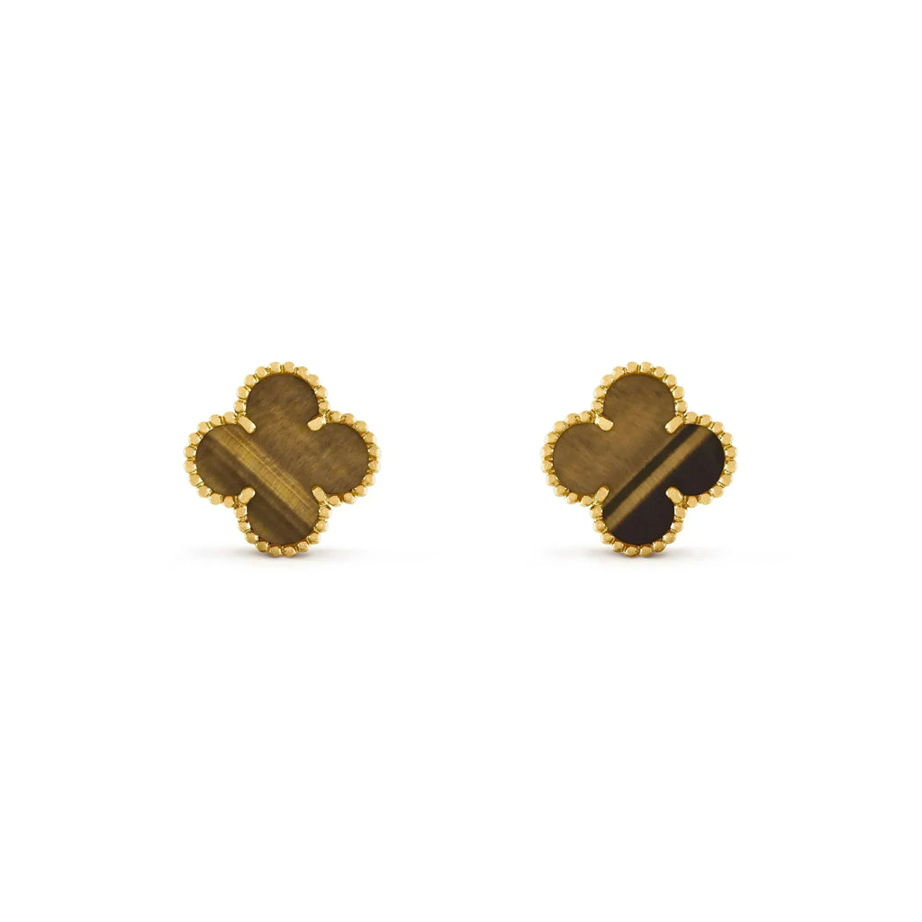 ??MIRA?¡¥CLOVER MEDIUM 1 MOTIFS TIGER EYE EARRINGS