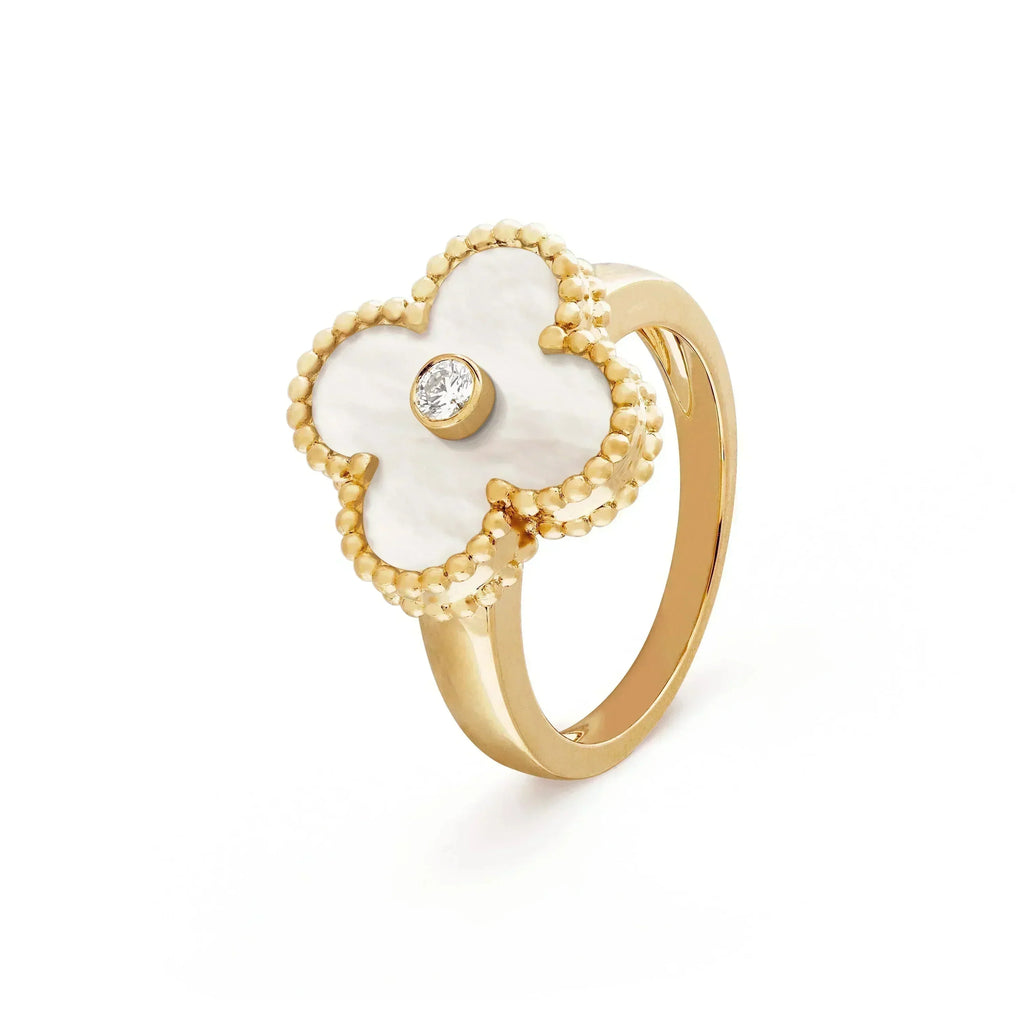 ??MIRA?¡¥CLOVER PINK MOP RING GOLD DIAMOND